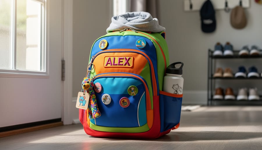 Backpack with personalized look placed by the front door
