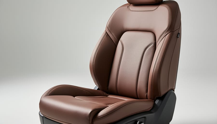 Matte premium leather car seat with visible stitching and natural finish