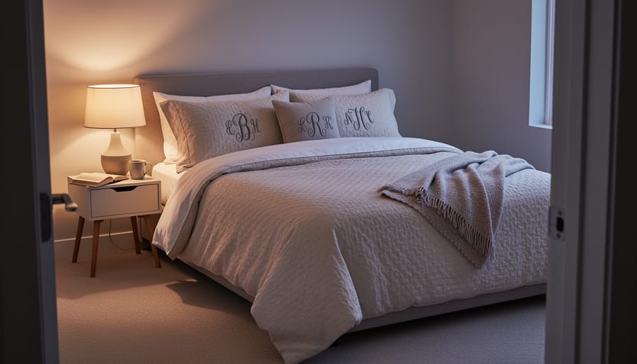 Bed with coordinated personalized-style duvet and pillows
